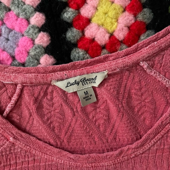 Y2K Top Lace Blouse Lucky Brand M Top Long Sleeve Tee Shirt Coral Pink - Picture 11 of 12